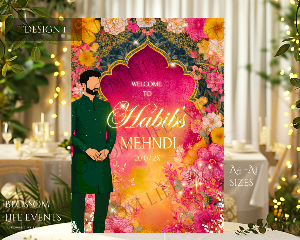 Groom’s Mehndi Board A1 Foamboard | Personalised Wedding Sign UK