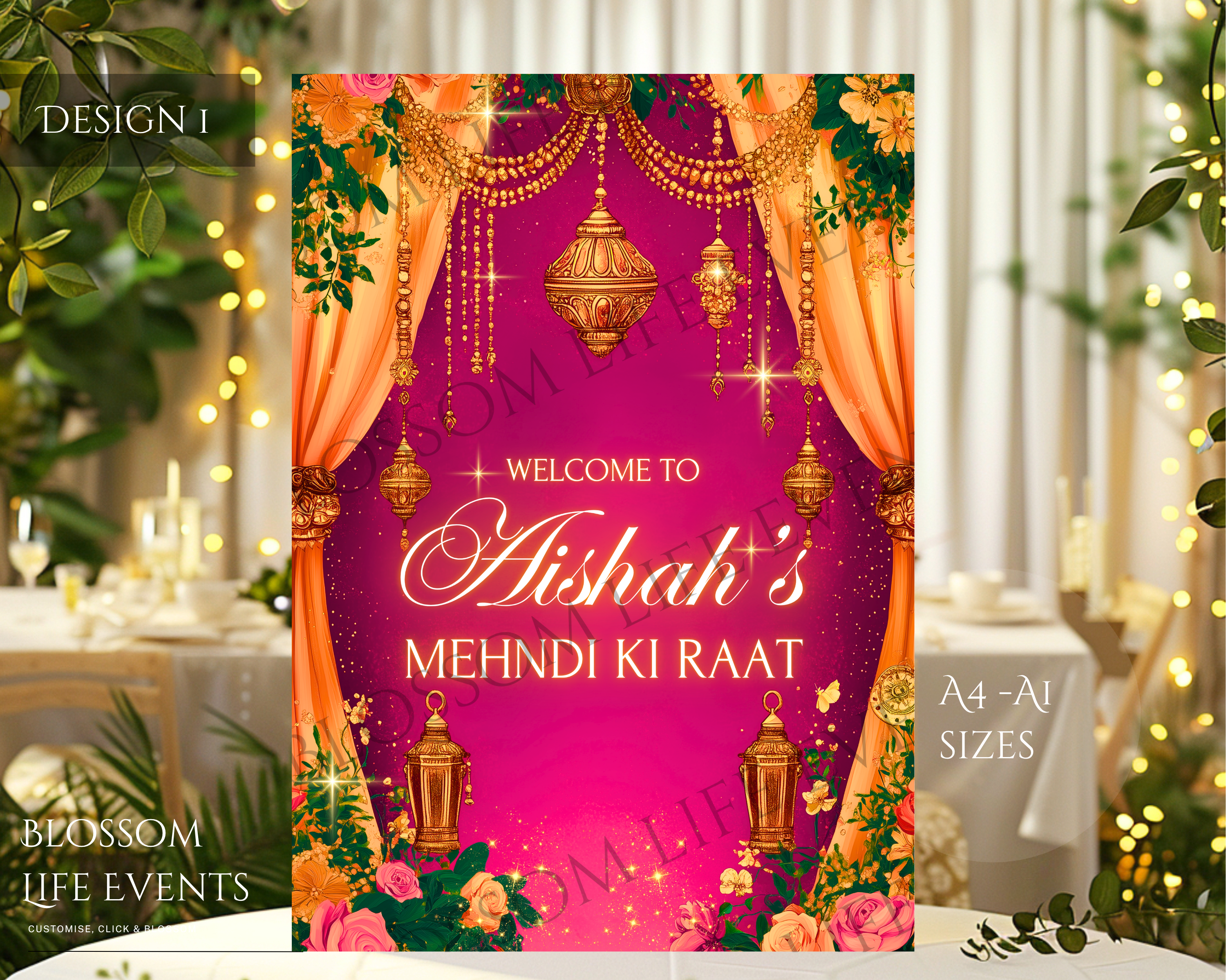 Mehndi Sign | A1 Foam Board for Dholki | Mehendi Ki Raat | Hot Pink and Yellow