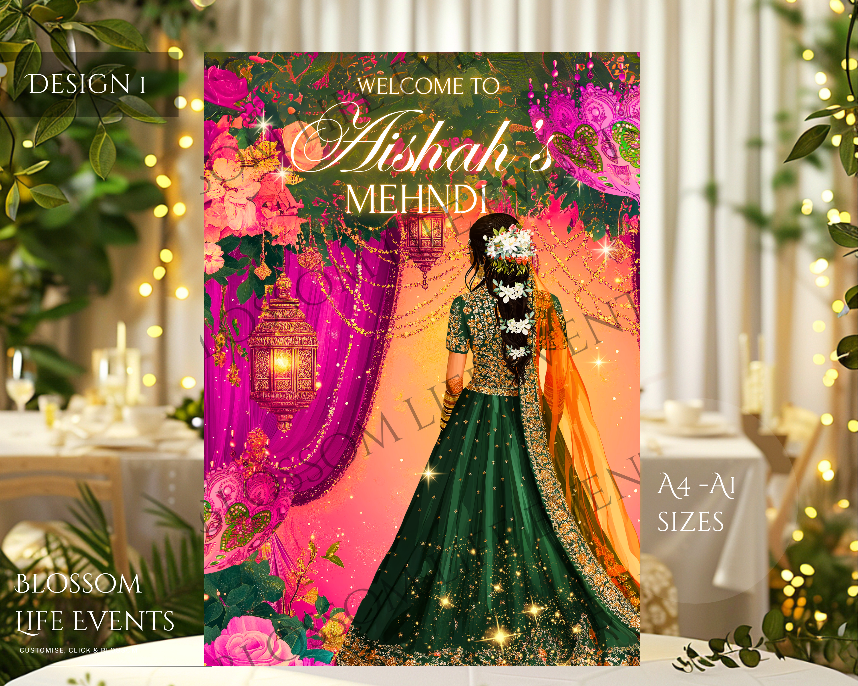 Mehndi Sign | Beautiful Mehndi / Dholki Board Custom Foamboard Wedding Decoration UK