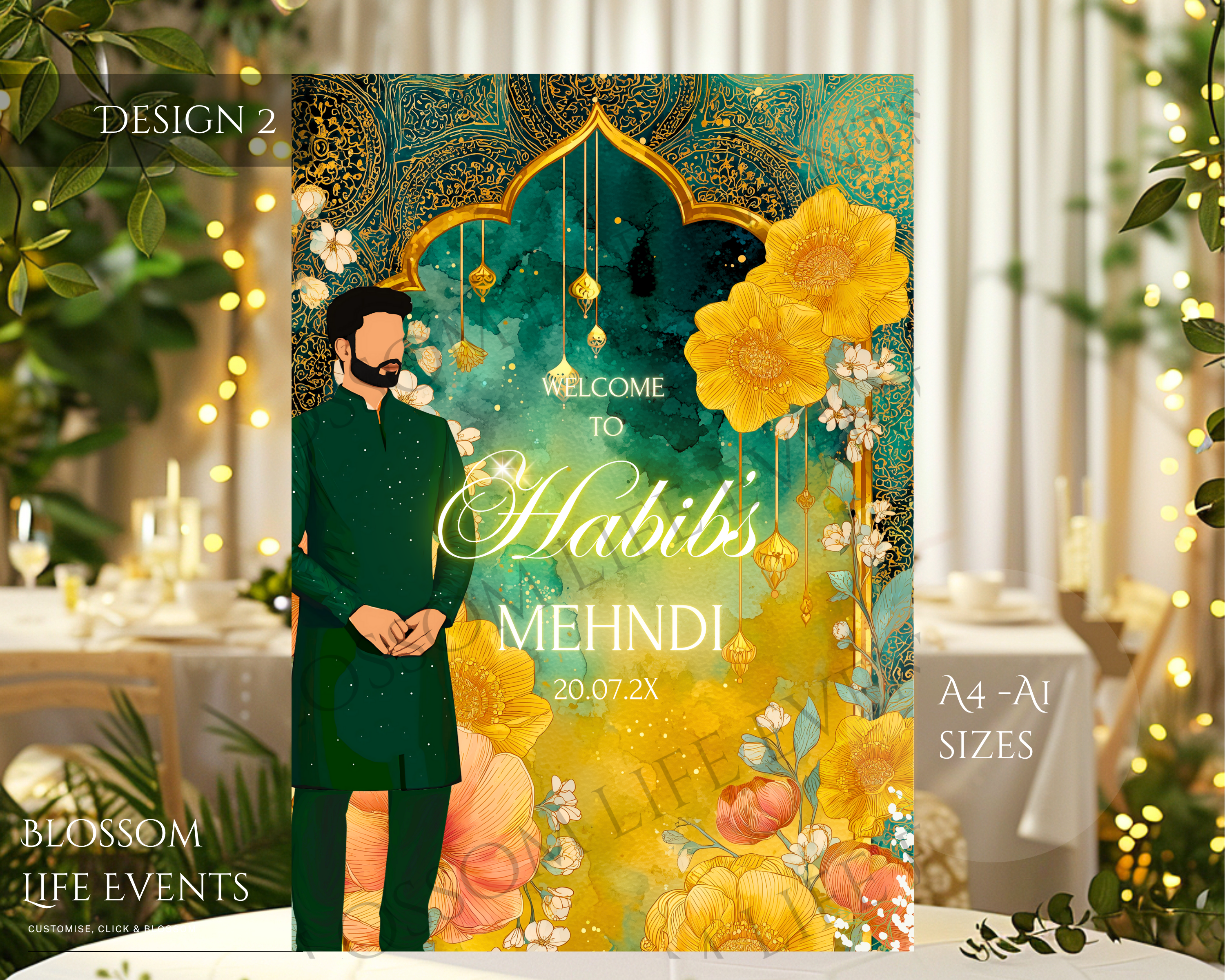 A1 Groom’s Mehndi Sign | Floral Arch Custom Foamboard Wedding Decoration UK
