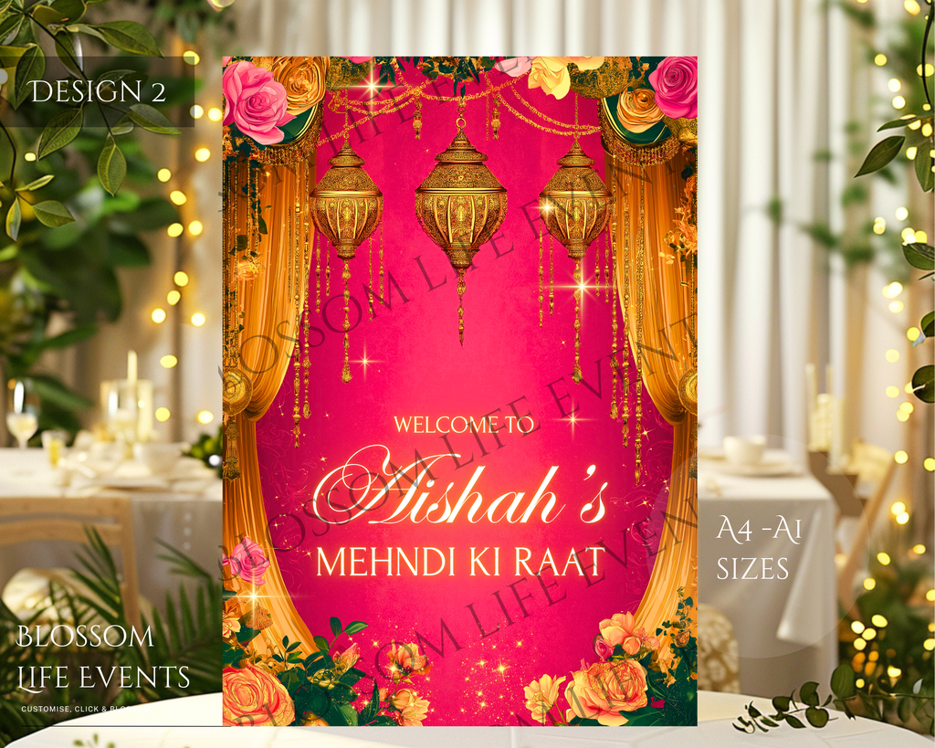 Mehndi Sign | A1 Foam Board for Dholki | Mehendi Ki Raat | Hot Pink and Yellow