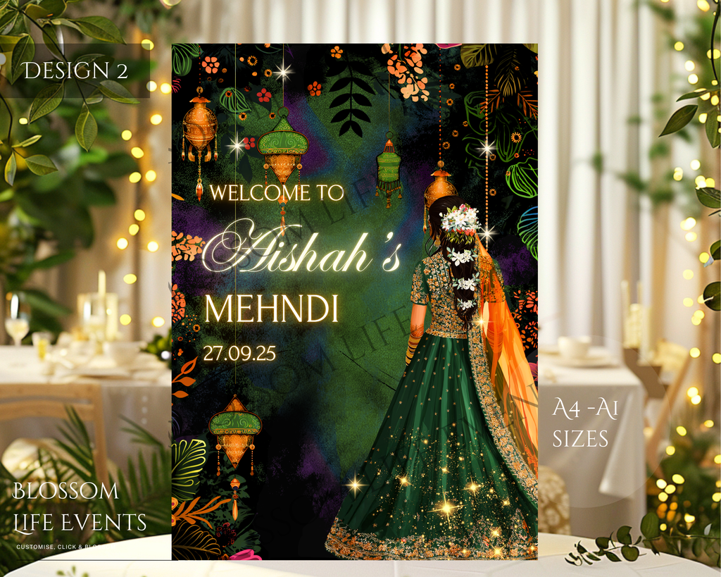 Mehndi Sign | Beautiful Mehndi / Dholki Board Custom Foamboard Wedding Decoration UK