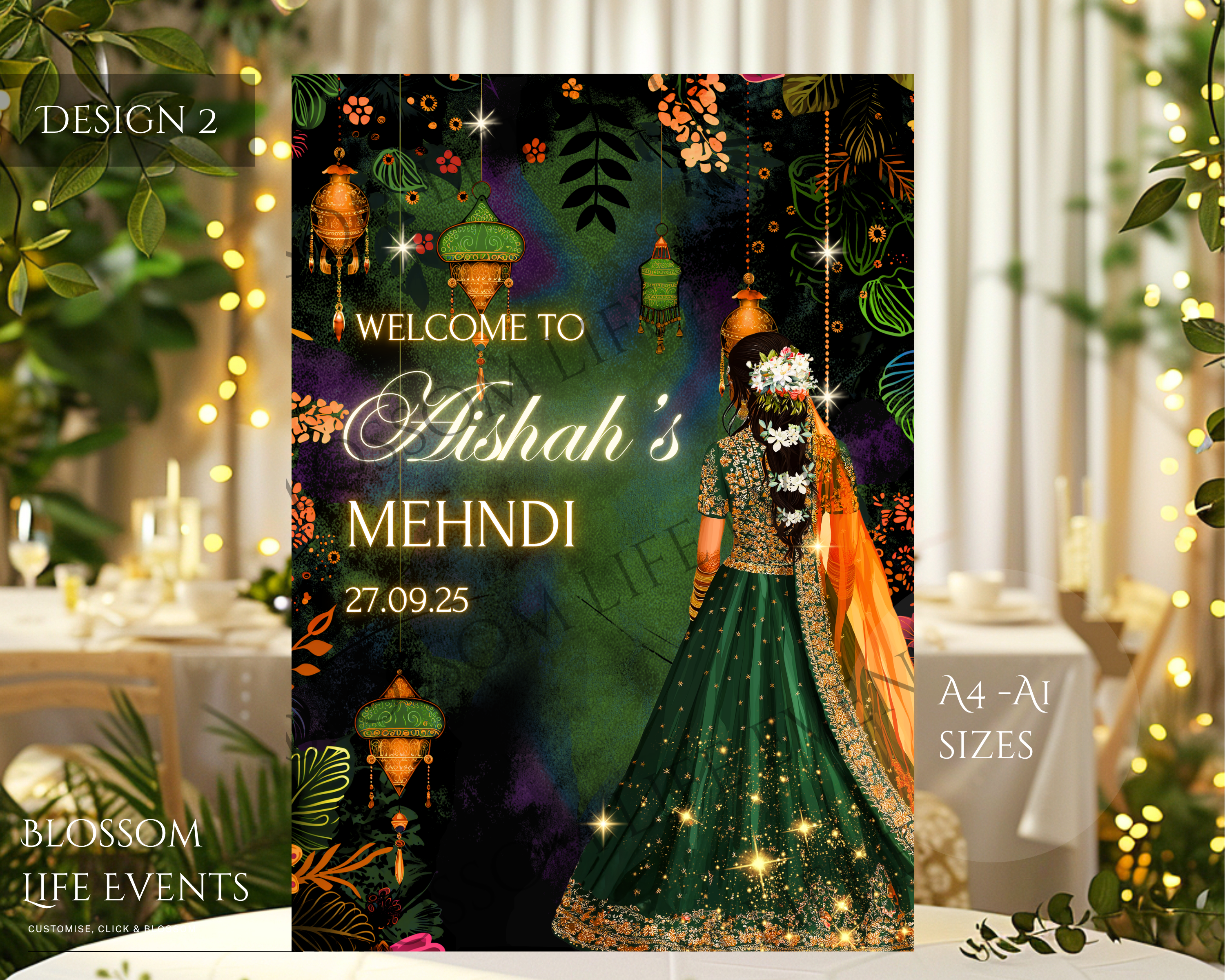 Mehndi Sign | Beautiful Mehndi / Dholki Board Custom Foamboard Wedding Decoration UK