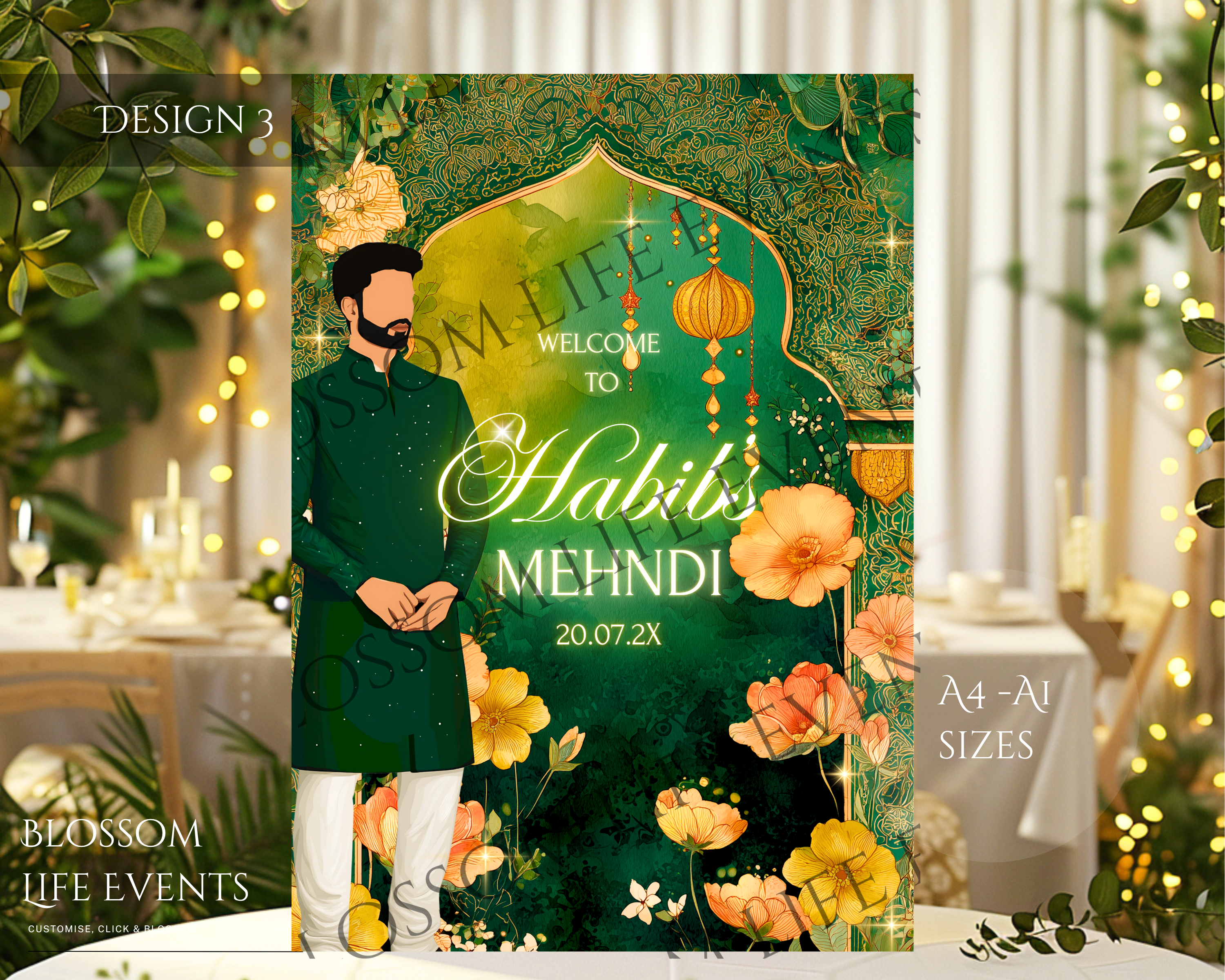 A1 Groom’s Mehndi Sign | Floral Arch Custom Foamboard Wedding Decoration UK