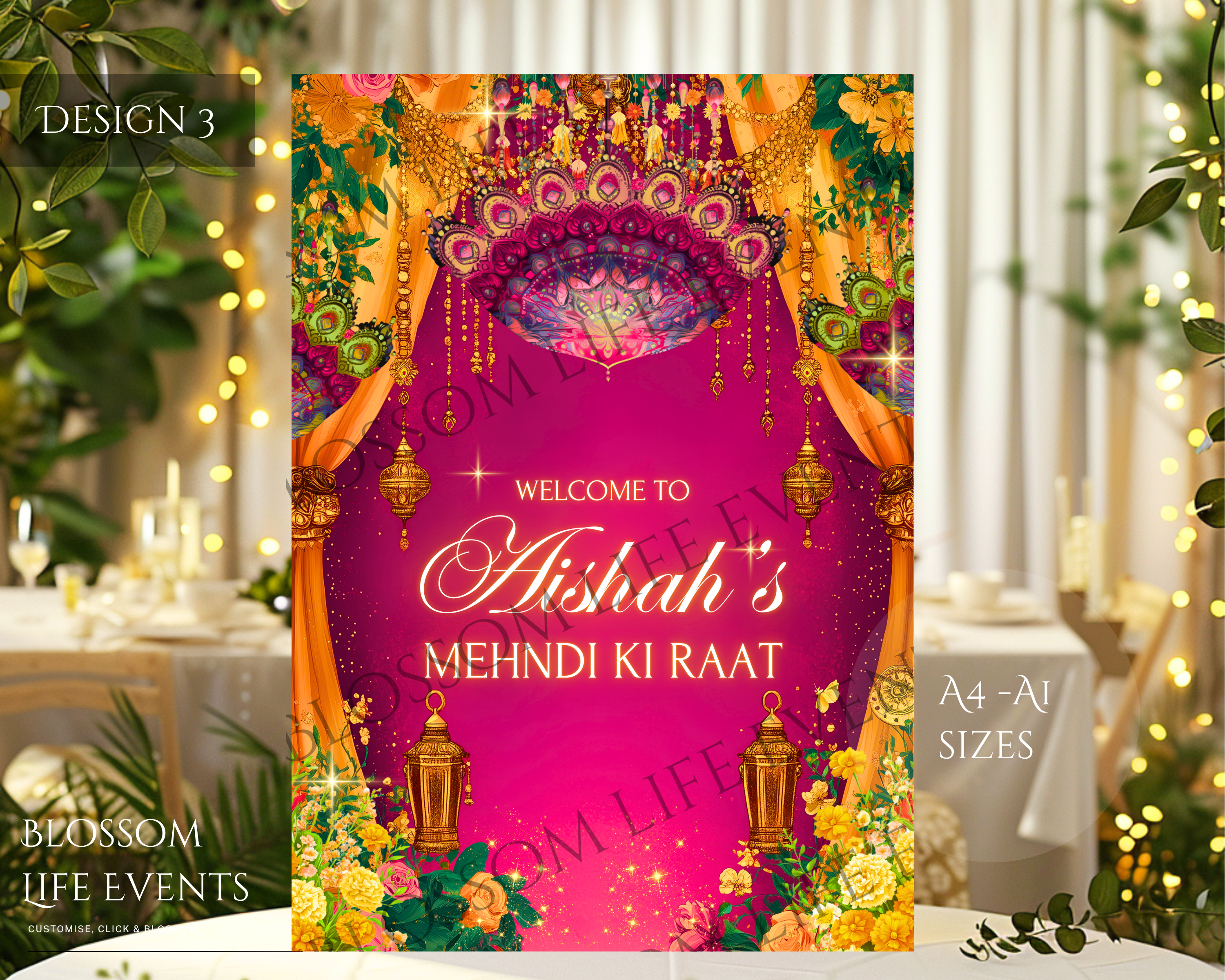 Mehndi Sign | A1 Foam Board for Dholki | Mehendi Ki Raat | Hot Pink and Yellow