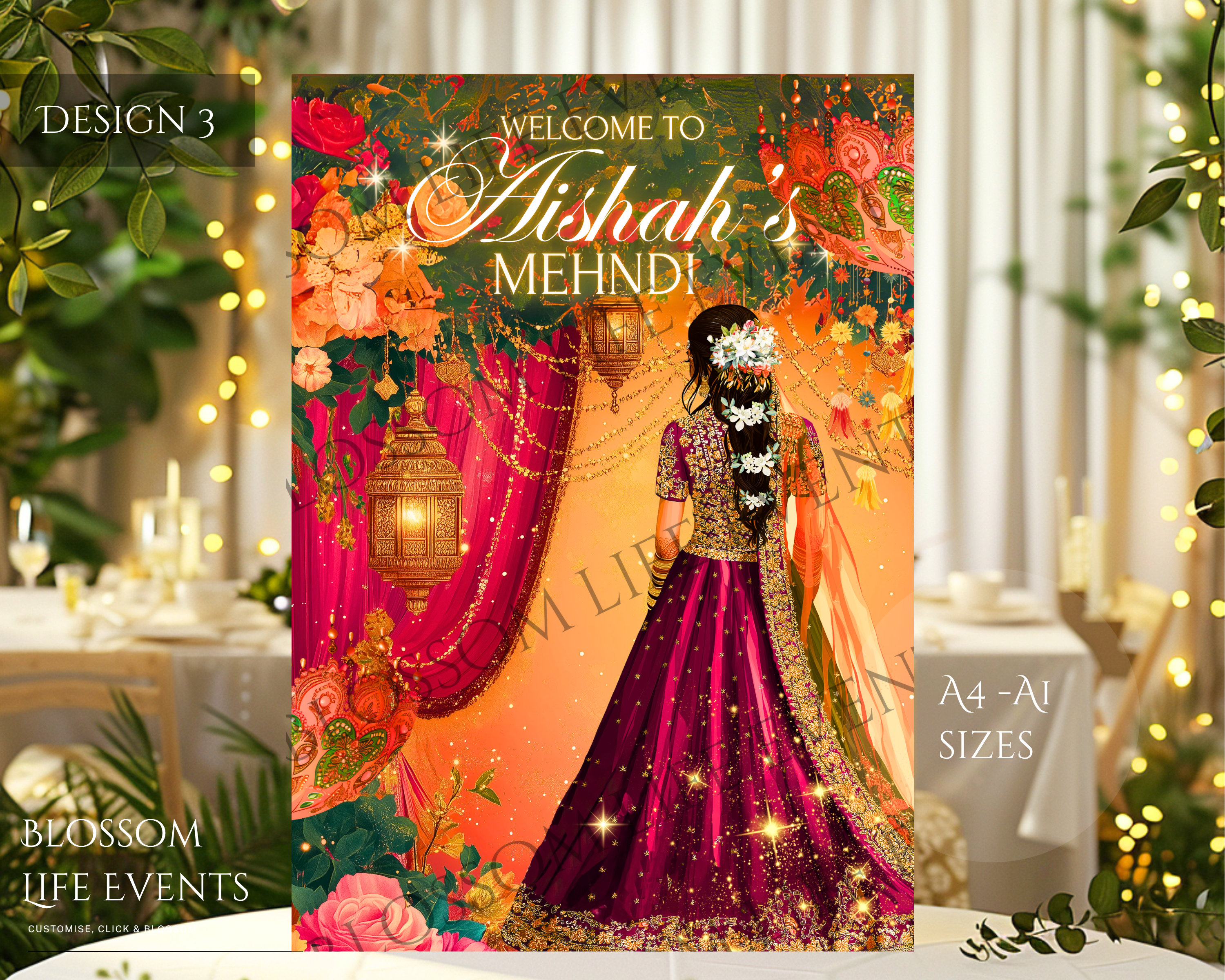 Mehndi Sign | Beautiful Mehndi / Dholki Board Custom Foamboard Wedding Decoration UK