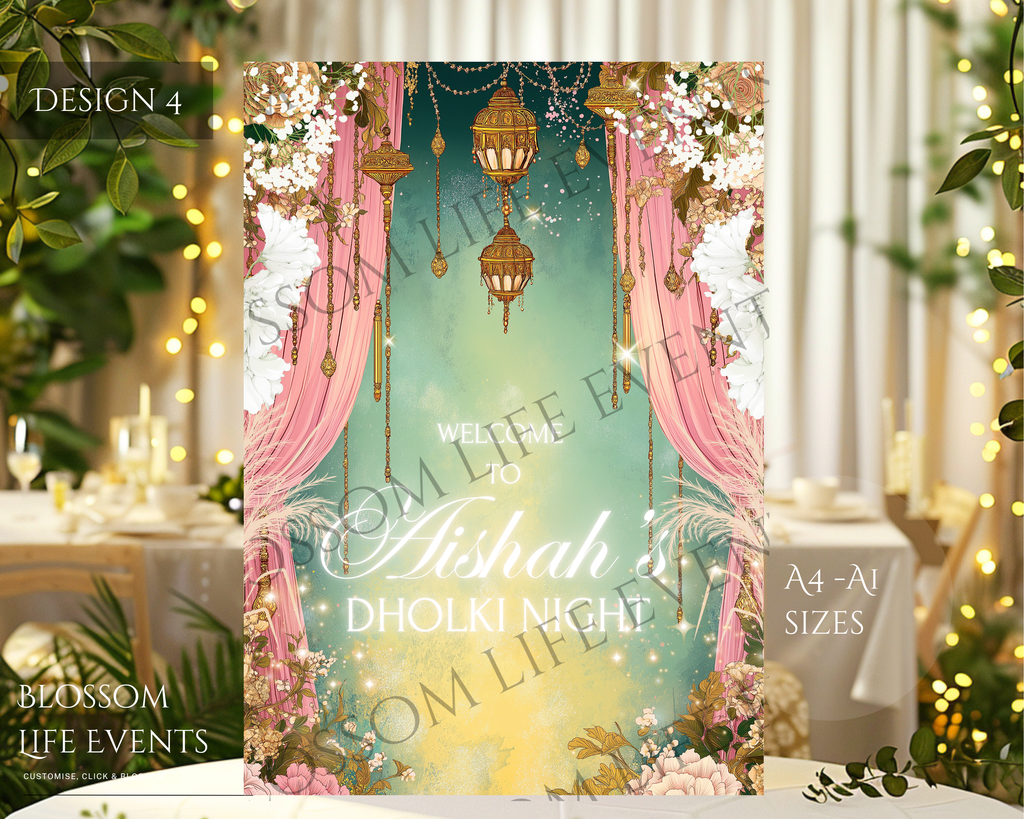 Pastel Mehndi Dholki Sign A1 | Custom Wedding Welcome Board UK