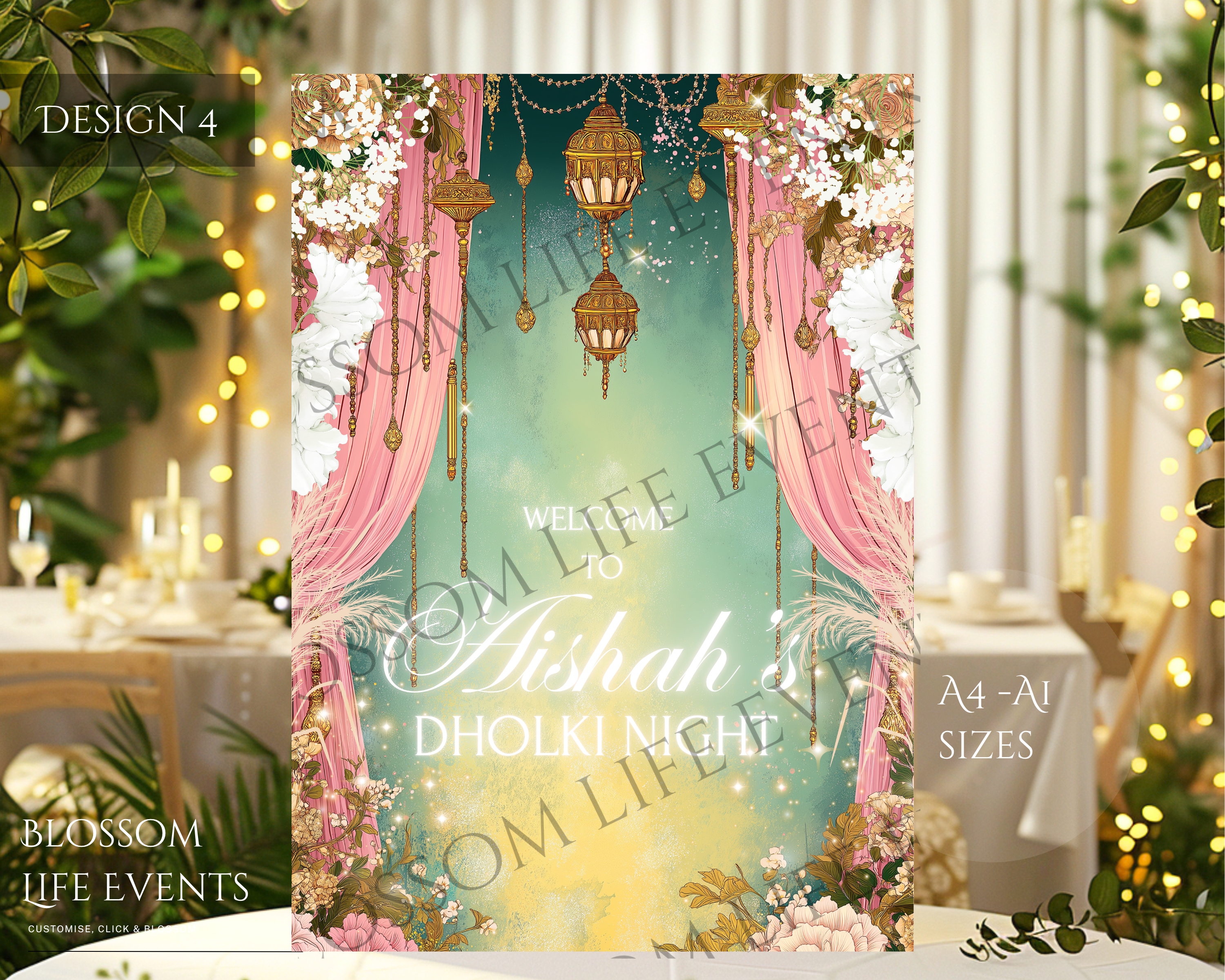Pastel Dholki & Mehndi Sign A1 | Custom Personalised Wedding Welcome Board UK