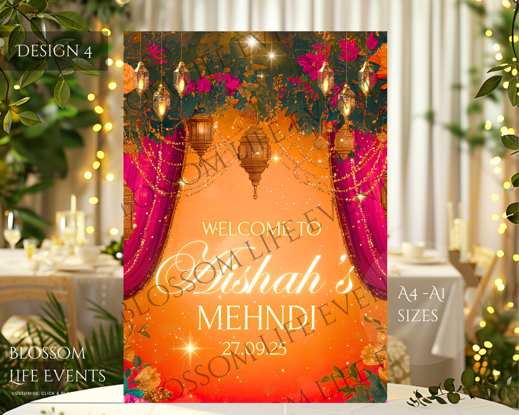Mehndi Sign | Beautiful Mehndi / Dholki Board Custom Foamboard Wedding Decoration UK