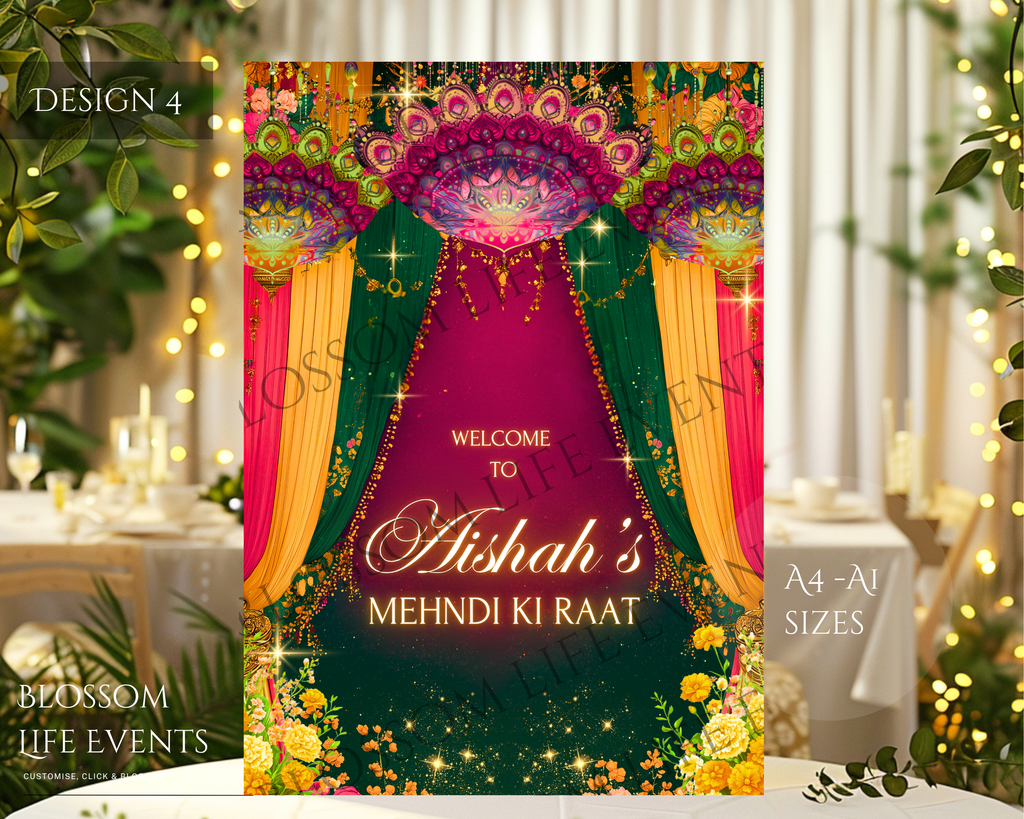 Mehndi Sign | A1 Foam Board for Dholki | Mehendi Ki Raat | Hot Pink and Yellow