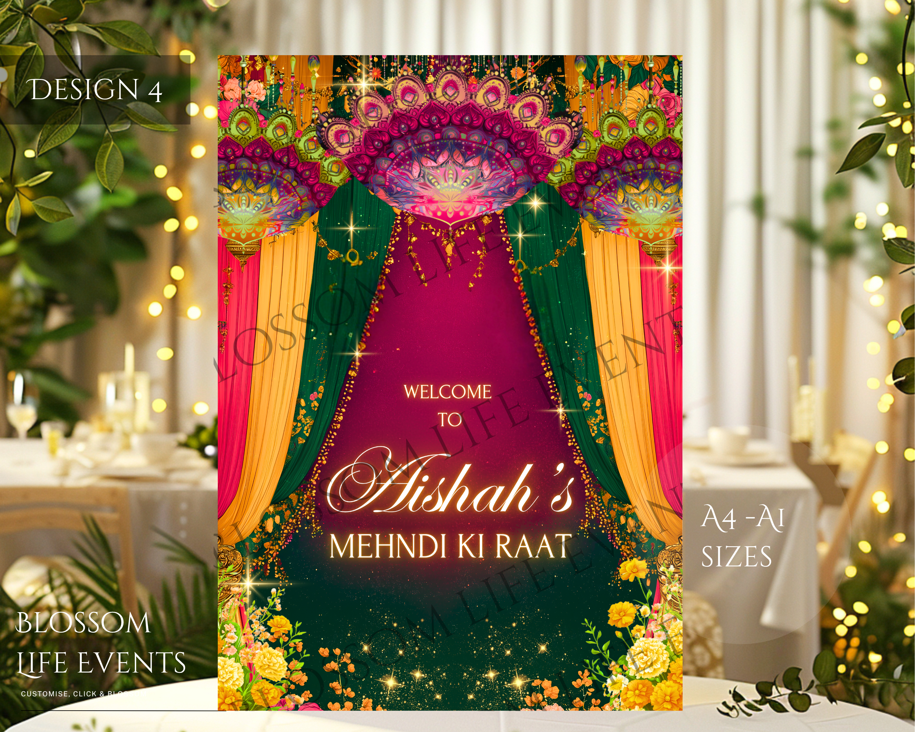 Mehndi Sign | A1 Foam Board for Dholki | Mehendi Ki Raat | Hot Pink and Yellow