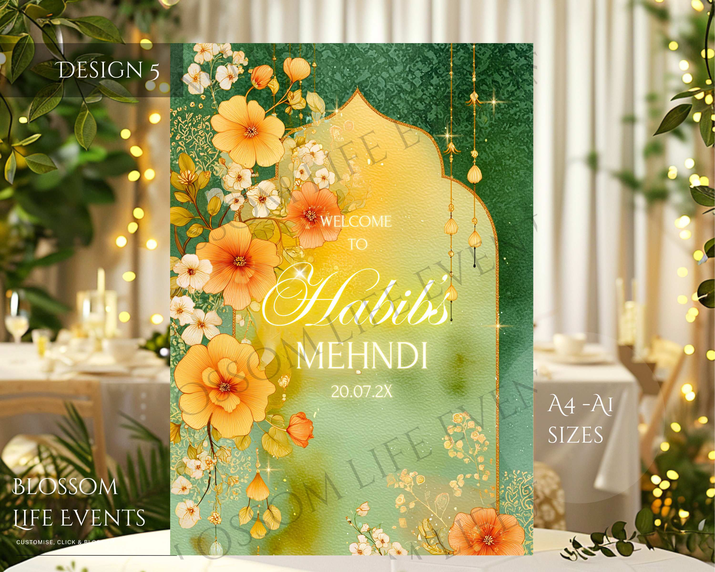 A1 Groom’s Mehndi Sign | Floral Arch Custom Foamboard Wedding Decoration UK
