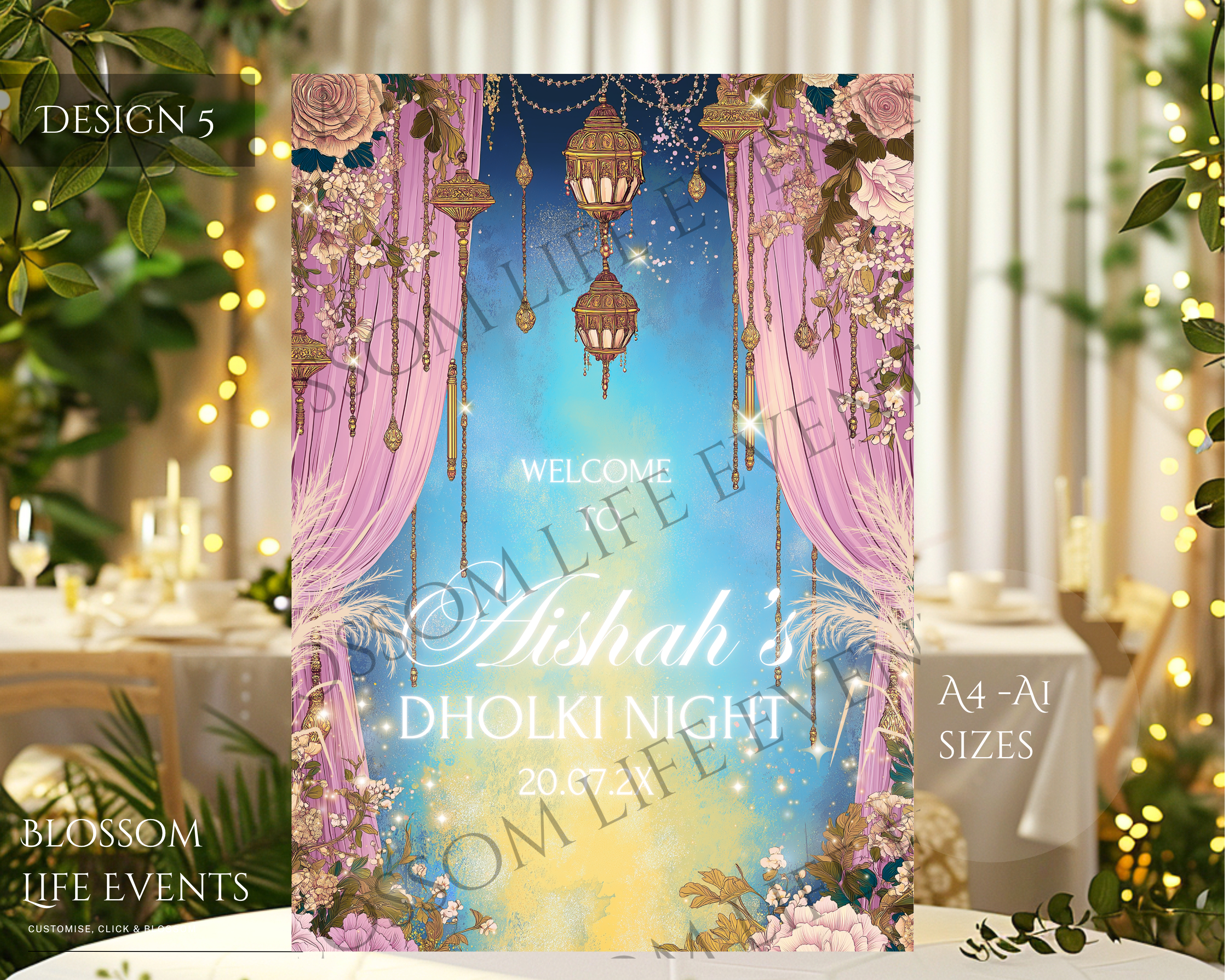 Pastel Dholki & Mehndi Sign A1 | Custom Personalised Wedding Welcome Board UK