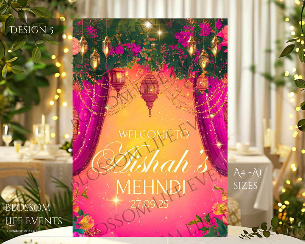 Mehndi Sign | Beautiful Mehndi / Dholki Board Custom Foamboard Wedding Decoration UK