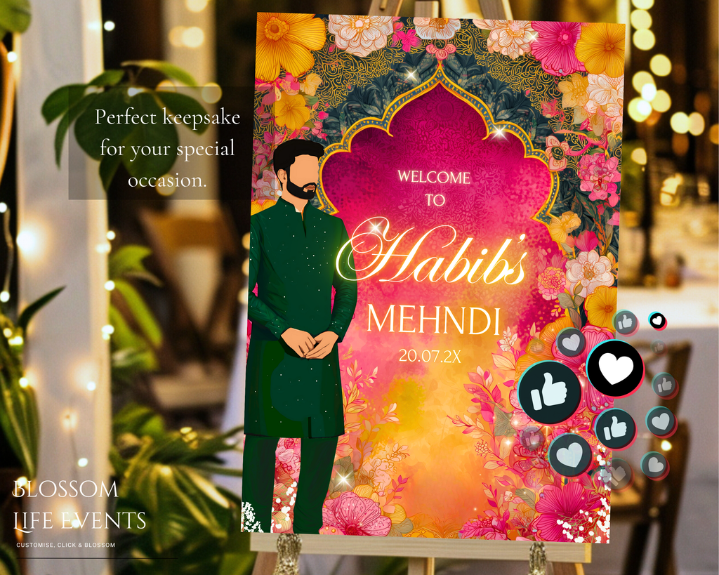 Groom’s Mehndi Board A1 Foamboard | Personalised Wedding Sign UK