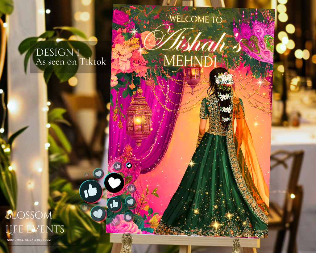 Mehndi Sign | Beautiful Mehndi / Dholki Board Custom Foamboard Wedding Decoration UK