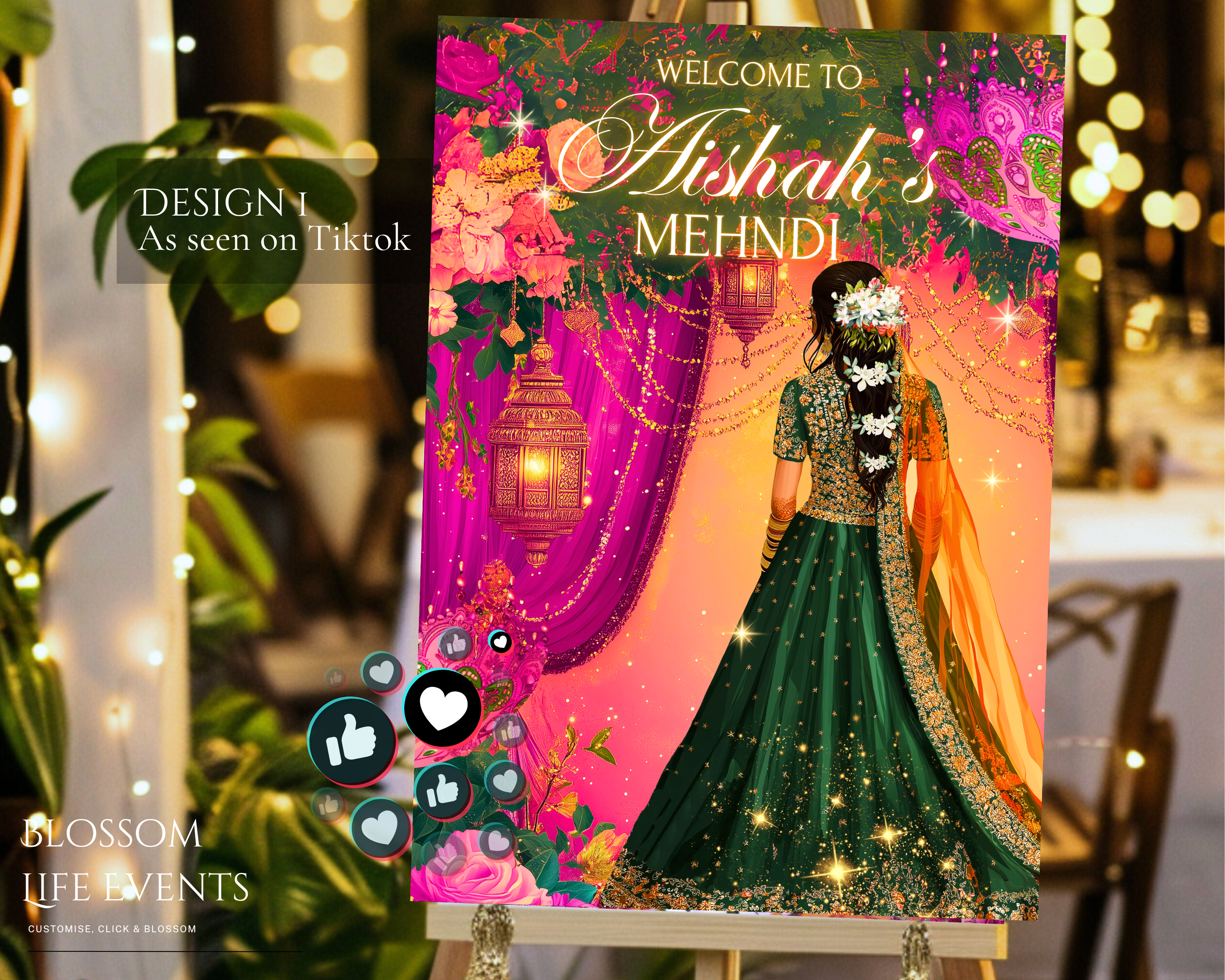Mehndi Sign | Beautiful Mehndi / Dholki Board Custom Foamboard Wedding Decoration UK
