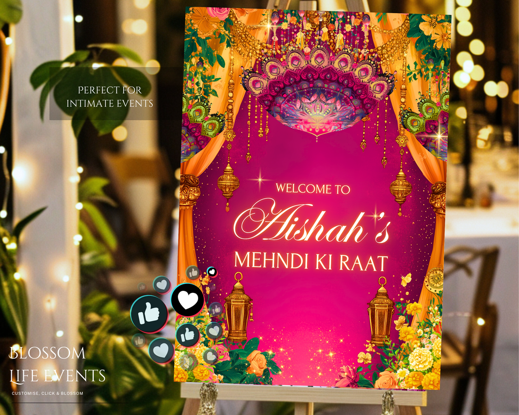 Mehndi Sign | A1 Foam Board for Dholki | Mehendi Ki Raat | Hot Pink and Yellow