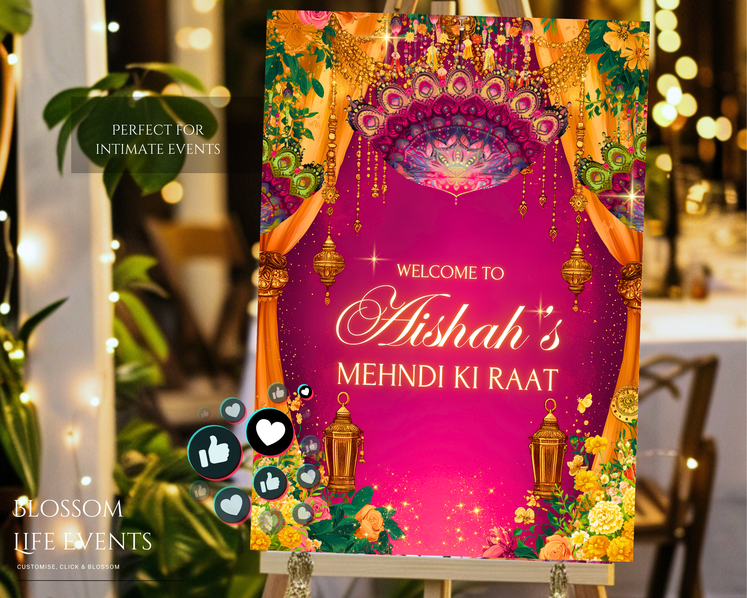 Mehndi Sign | A1 Foam Board for Dholki | Mehendi Ki Raat | Hot Pink and Yellow