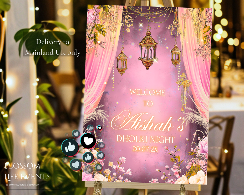 Pastel Mehndi Dholki Sign A1 | Custom Wedding Welcome Board UK