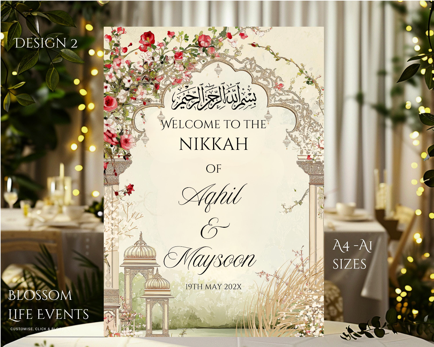 Nikkah Board A1 Foamboard | Personalised Wedding Sign UK