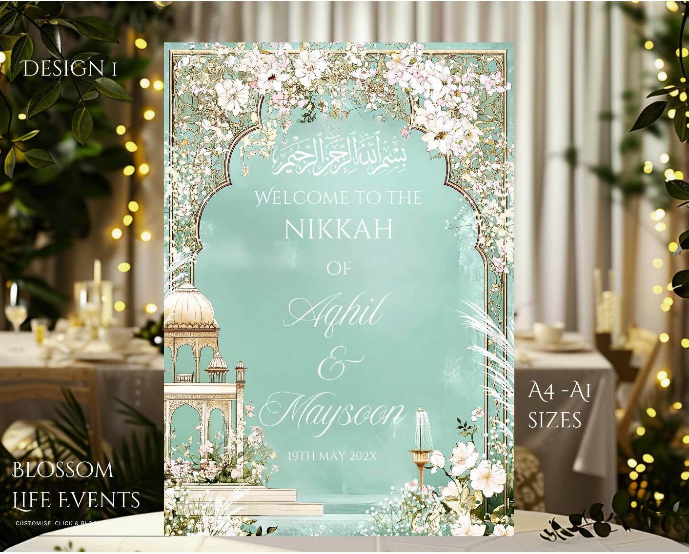 Nikkah Board A1 Foamboard | Personalised Wedding Sign UK